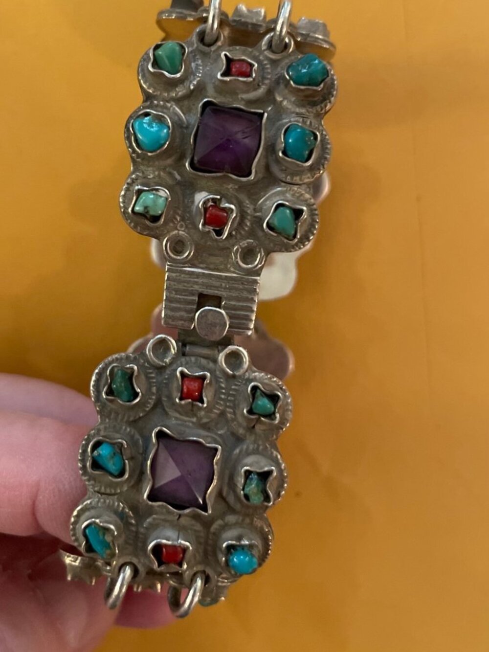 Vintage Sterling Bracelet Taxco MATL TP-102 MEXICO VALLADERES Amethyst Coral - Picture 12 of 14